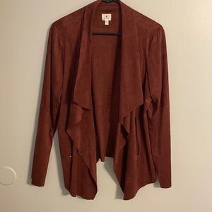 Dressbarn Womans Burgundy Short Jacket Faux Suede Super Soft Zip Pockets Large